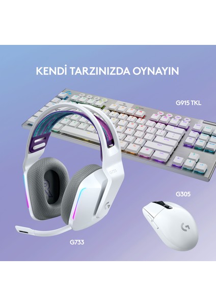 G G733 LIGHTSPEED RGB Kablosuz 7.1 Surround Ses Oyuncu Kulaklığı - Beyaz