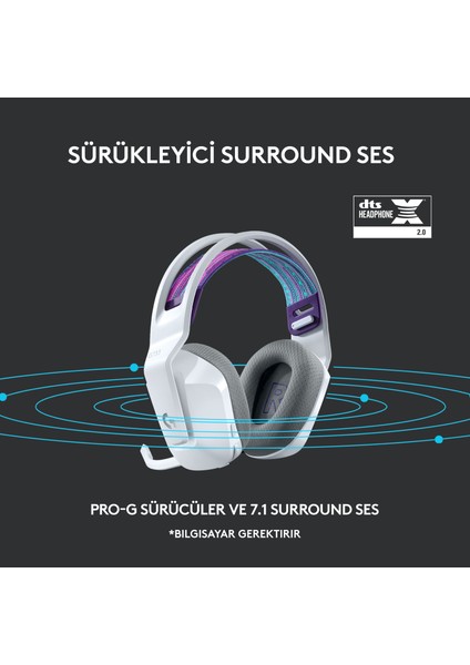 G G733 LIGHTSPEED RGB Kablosuz 7.1 Surround Ses Oyuncu Kulaklığı - Beyaz