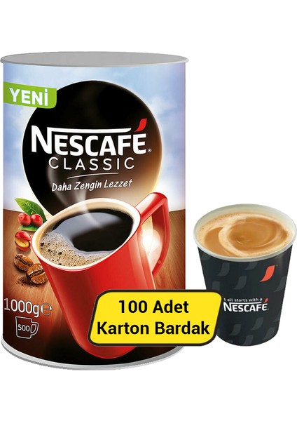 Classic Hazır Granül Kahve 1 kg + Karton Bardak 7 Oz 100'lü