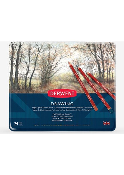 : Drawing : Yağlı Çizim Kalem Seti : 24 Renk Metal Kutu