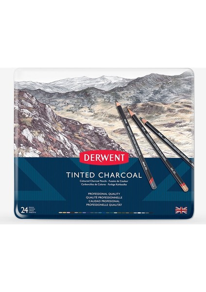 : Tinted Charcoal : Renkli Füzen Kalem Seti : 24 Renk Metal Kutu fiyatları