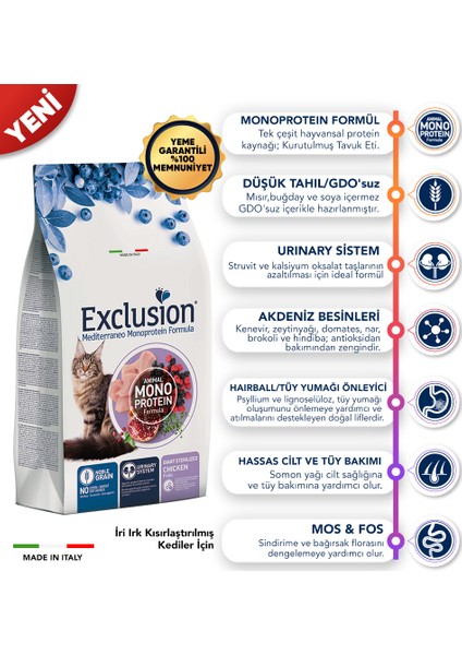 Düşük Tahıllı Monoprotein Iri Irk Için Tavuklu Kısırlaştırılmış Kedi Maması 1,5 kg fiyatları