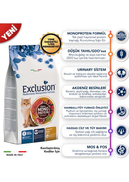 Düşük Tahıllı Monoprotein Sığır Etli Yetişkin Kedi Maması 1.5 kg