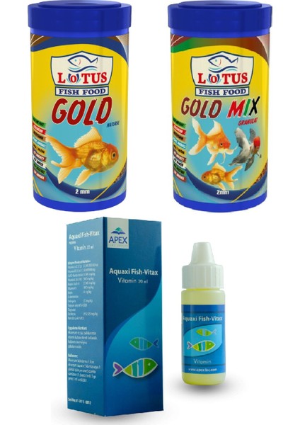 Japon Balığı Yem, Vitamin Seti, 250 ml Gold Natural, 250 ml Gold Red, Vitamin