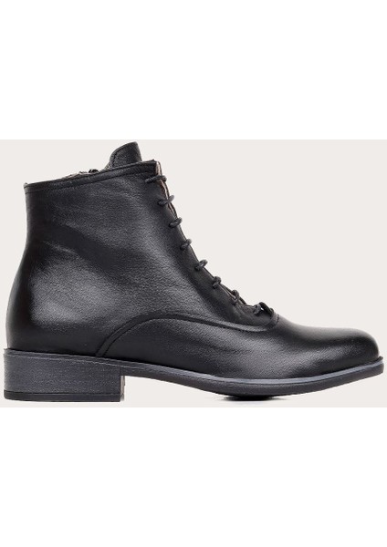 Amf Deri Siyah Kadın Düz Bot