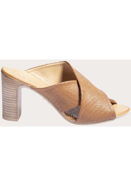 Deri Kahverengi Kadın Topuklu Terlik