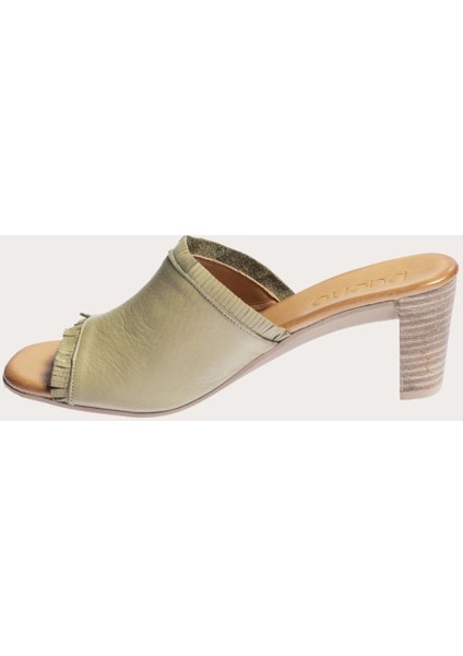 Deri Haki Kadın Topuklu Terlik modelleri