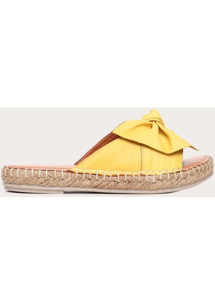 Deri Sarı Kadın Düz Terlik
