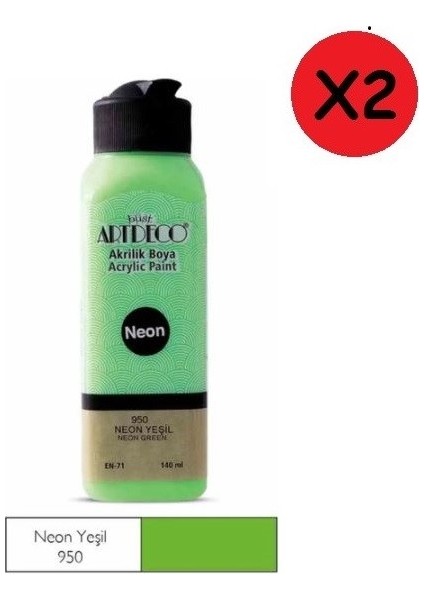 Akrilik Boya 140 ml Neon Yeşil Y-070R-950 2 Adet