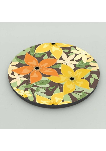 6'lı Bardak Altı Sarı Çiçek Desenli Uv Baskılı 5mm Mdf