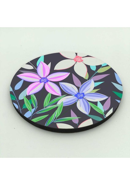 6'lı Bardak Altı Mor Çiçek Desenli Uv Baskılı 5mm Mdf