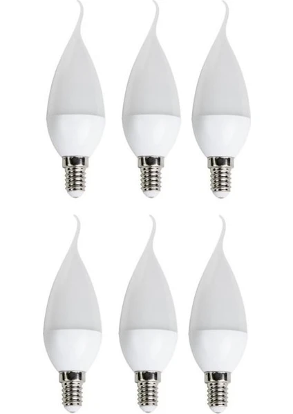 6'lı 8 W CT-4084 Kıvrık LED Ampul-İnce E14 Duy-Kıvrık Avize Ampülü-Gün Işığı 3200K