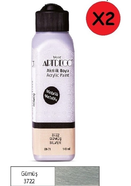Akrilik Boya 140 ml Metalik Gümüş 071R-3722 2 Adet