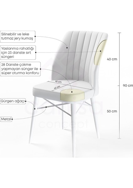 Concept Flex Serisi Gürgen Ayaklı 4 Adet Sandalye  Beyaz Gürgen Ayaklı