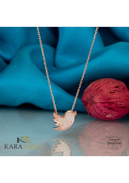 Taşlı Kuş Temalı Rose Kaplama Kadın Gümüş Kolye fiyatları