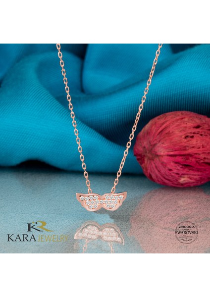 Taşlı Melek Kanadı Temalı Rose Kaplama Kadın Gümüş Kolye fiyatları
