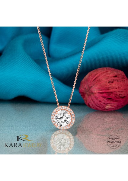 Taşlı Yuvarlak Fantezi Rose Kaplama Kadın Gümüş Kolye fiyatları