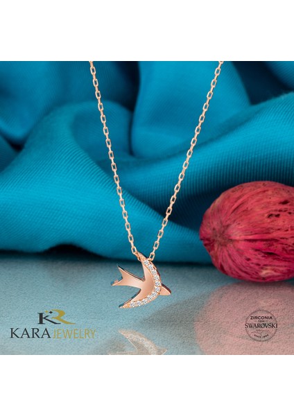 Taşlı Kırlangıç Temalı Rose Kaplama Kadın Gümüş Kolye fiyatları