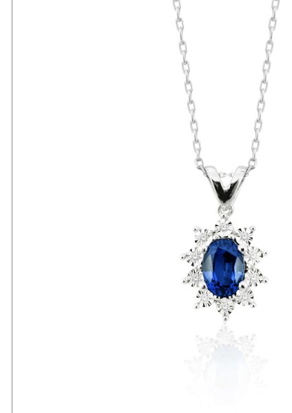 Pırlantalı Safir Kolye