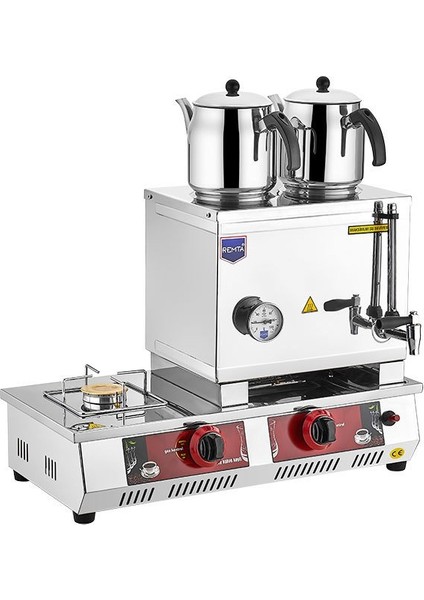 30 Model Çift Demlikli LPG'li + Elektrikli Çay Kazanı 23 Lt + 2 Adet Demlik