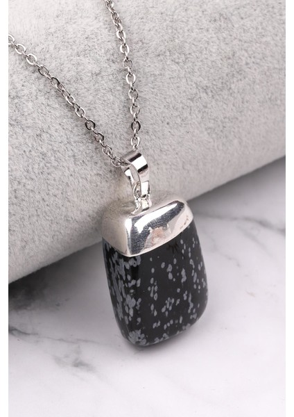 Karlı Obsidyen Doğal Taş Kolye