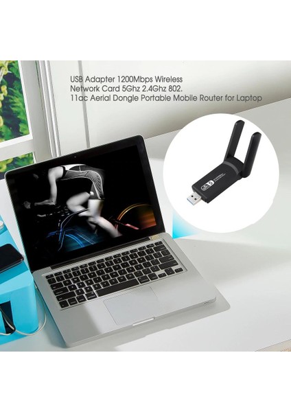 1200Mbps Çift Anten Dual Wifi 5.0 5G Adaptör USB Alıcı Mini Dongle