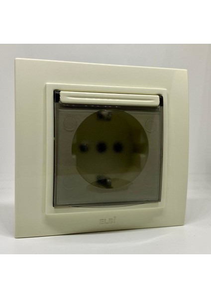 Zena Topraklı Priz Çerçeveli Kapaklı Krem