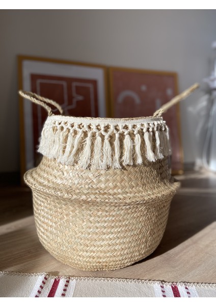 Makromeli x Large Boy Katlanabilir Hasır Sepet / Saksılık 40X36CM