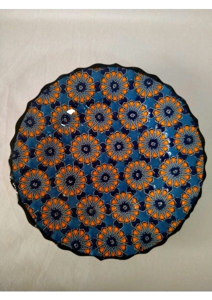 Sultan Çini- Çini El Emeği Desenli 18 cm Özel El İşi Teship Sanatı Duvar Tabağı