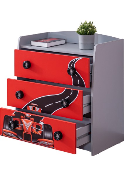 Formula Çocuk Odası Dolap Şifonyer Jaguar Koltuklu Full Ledli Kırmızı Arabalı Yatak modelleri