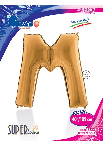 M Harf Grabo Altın Folyo Balon 102 cm