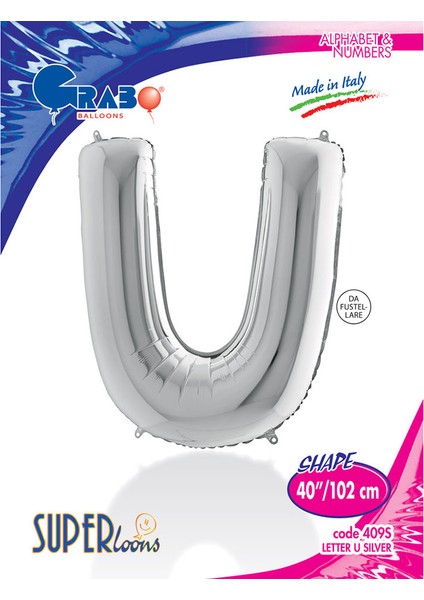 U Harf Grabo Gümüş Folyo Balon 102 cm fiyatları