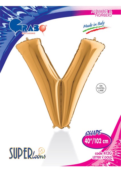 V Harf Grabo Altın Folyo Balon 102 cm
