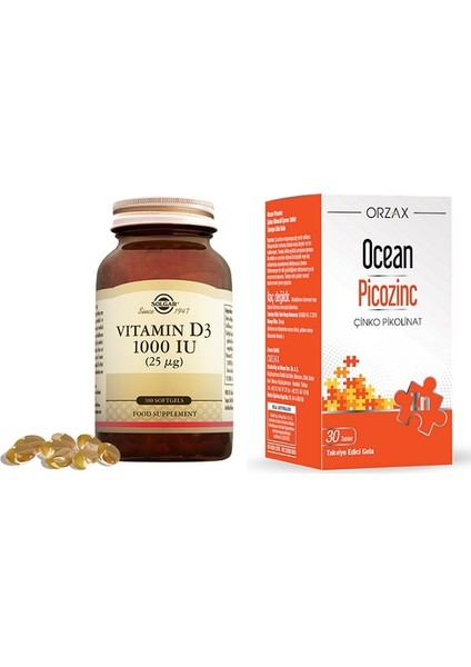 Vitamin D3 1000 Iu 100 Kapsül + Ocean Picozinc Çinko Pikolinat 30 Tablet