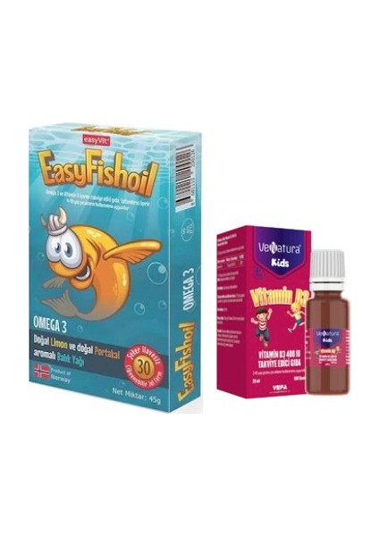 Çocuklar Için Omega 3 Balık Yağı 30 Çiğnenebilir Jel Form + Venatura D3 Vitamini 20 ml Damla