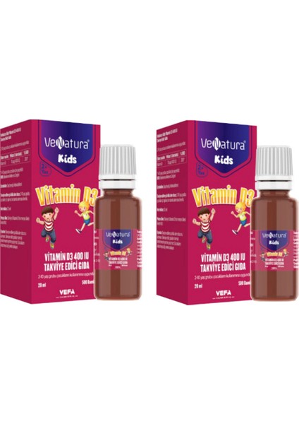 Kids Vitamin D3 400 Iu Takviye Edici Gıda 20 ml Damla X2 Adet