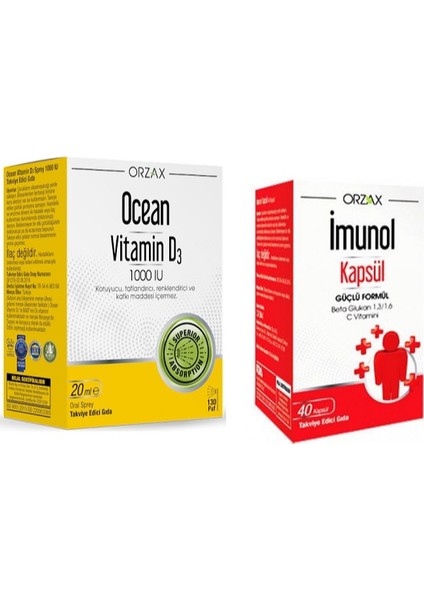Beta Glukan 1,3/1,6 ve C Vitamini Içeren Imunol Kapsül + D3 20 ml Sprey