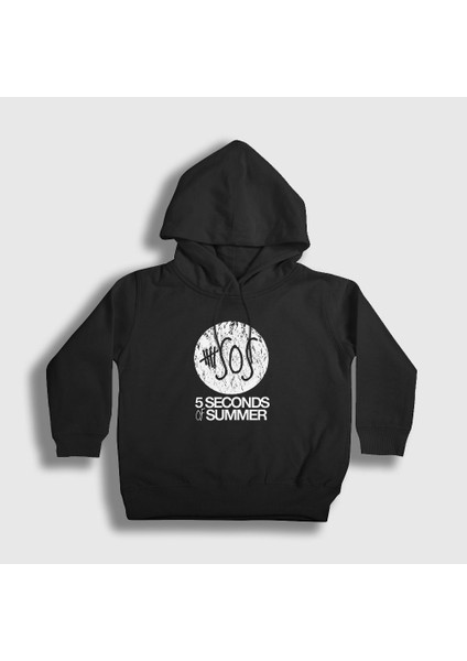 Unisex Çocuk Siyah Logo 5 Seconds Of Summer Kapüşonlu Sweatshirt