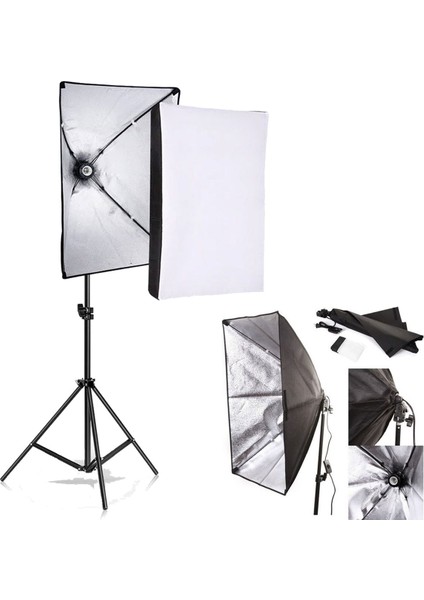 50 x 70 cm Softbox 2'li Sürekli Işık Seti Strobist Set Taşıma Çantalı Lambalı