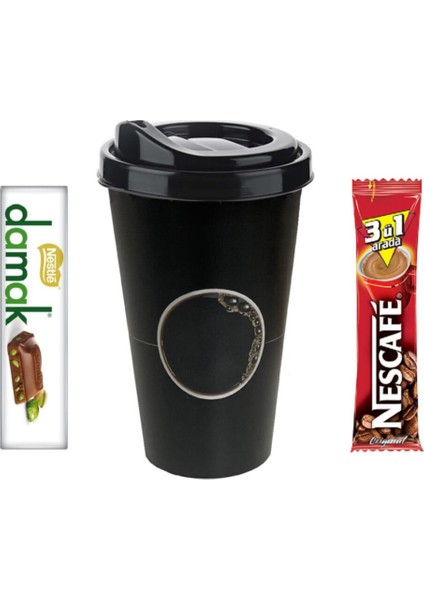 3ü1 Arada&nestle Damak Çikolata&kapaklı Plastik Kahve Bardağı Hediye Seti