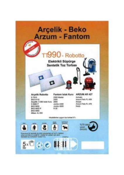 Arçelik&Beko&Fantom&Arzum&Ariwato Süpürge Torbası 5 Adet