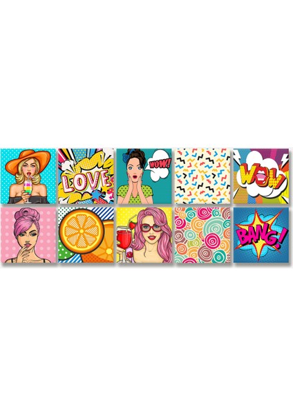 Kendinden Yapışkanlı Karma Popart Desenli Pvc Karo 15X15 cm 10'lu Paket