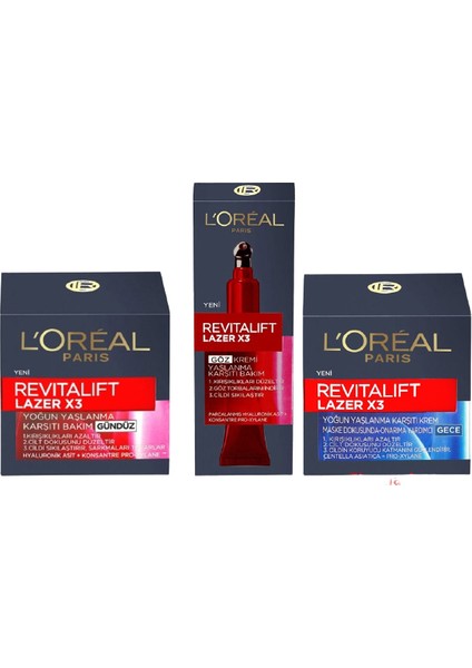 Loreal Paris Revitalift Lazer x3 Gündüz+Gece+Göz 3'lü Bakım Seti