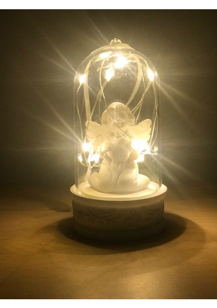 Peri LED Işıklı Fanus Içinde Işıklı Masum Beyaz Melek Biblo
