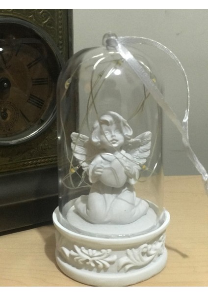 Peri LED Işıklı Fanus Içinde Işıklı Masum Beyaz Melek Biblo modelleri