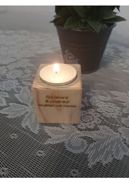 Lazer Dünyasi Gerçek Ağaç Ahşap Küp Mumluk Aşk Sözleri Yazılı Sevgililer Günü Hediyesi