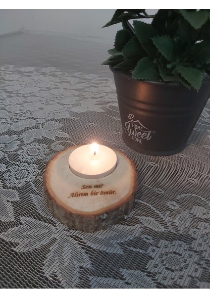 Lazer Dünyasi Gerçek Ağaç Ahşap Aşk Sözü Yazılı Mumluk Sevgililer Günü Hediyesi