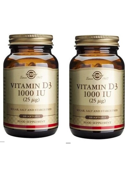 D3 Vitamini 1000 Iu 100 Yumuşak Kapsül X2 Adet