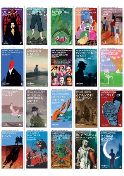 İş Bankası Modern Klasikler Dizisi 20 Kitap Set (Olalla, Tom Sawyer, Peter Pan, Küçük Kadınlar, Kadransız Saat, Şeytan'ın Günlüğü, Uyanış, Dörtlerin Yemini, Bahçede Eğlence, Dava, Martı, Demir Ökçe)