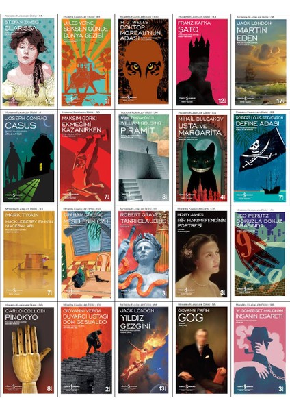 İş Bankası Modern Klasikler Dizisi 20 Kitap Set (Zweig, Verne, Wells, Kafka, London, Conrad, Gorki, Golding, Bulgakov, Stevenson, Twain, Greene, Graves, James, Perutz, Collodi, Verga)